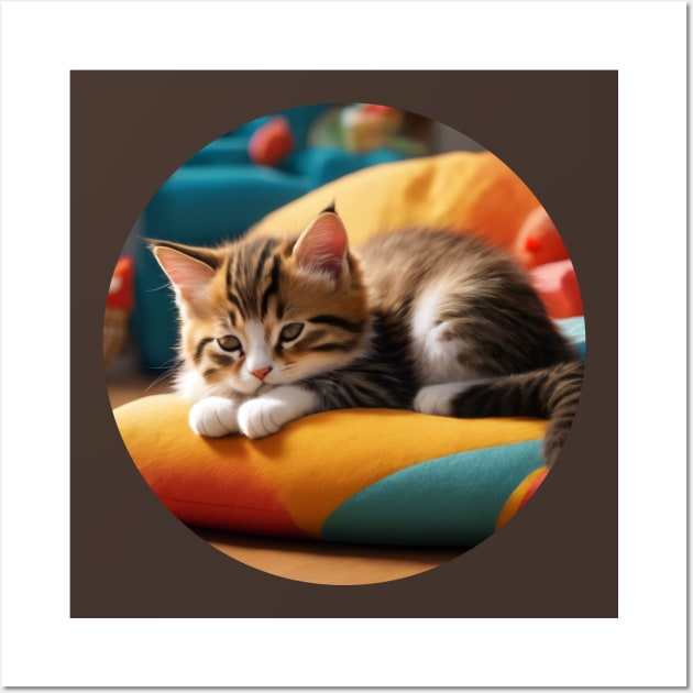 Cute Kitten Sleeping on a Cushion Wall Art by Cre8tiveSpirit